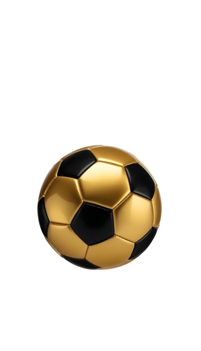 White Soccer Ball With Golden Pentagons Shiny Studio Shot Centered Isolated On White Background 8 193e