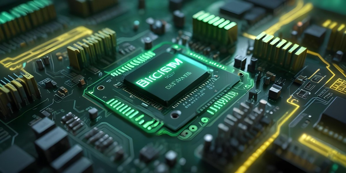 3d Model A Close Up Of A Green Computer Chip With The Word Bicism Written On It Circuit Board With Glowing Elements Bokeh Lights In The Background Figure Octane Render Volumetric Highly Detailed Videogame Aesthet 6 5fd5