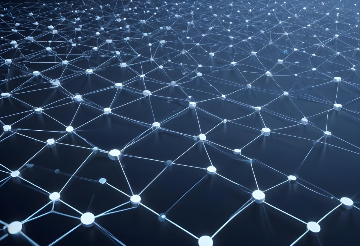 3d Model Abstract Network Of Interconnected White Lines And Dots Forming A Grid Like Structure Set Against A Gradient Background Transitioning From Dark Blue To Light Blue Figure Octane Render Volumetric Highly Det 10 6768