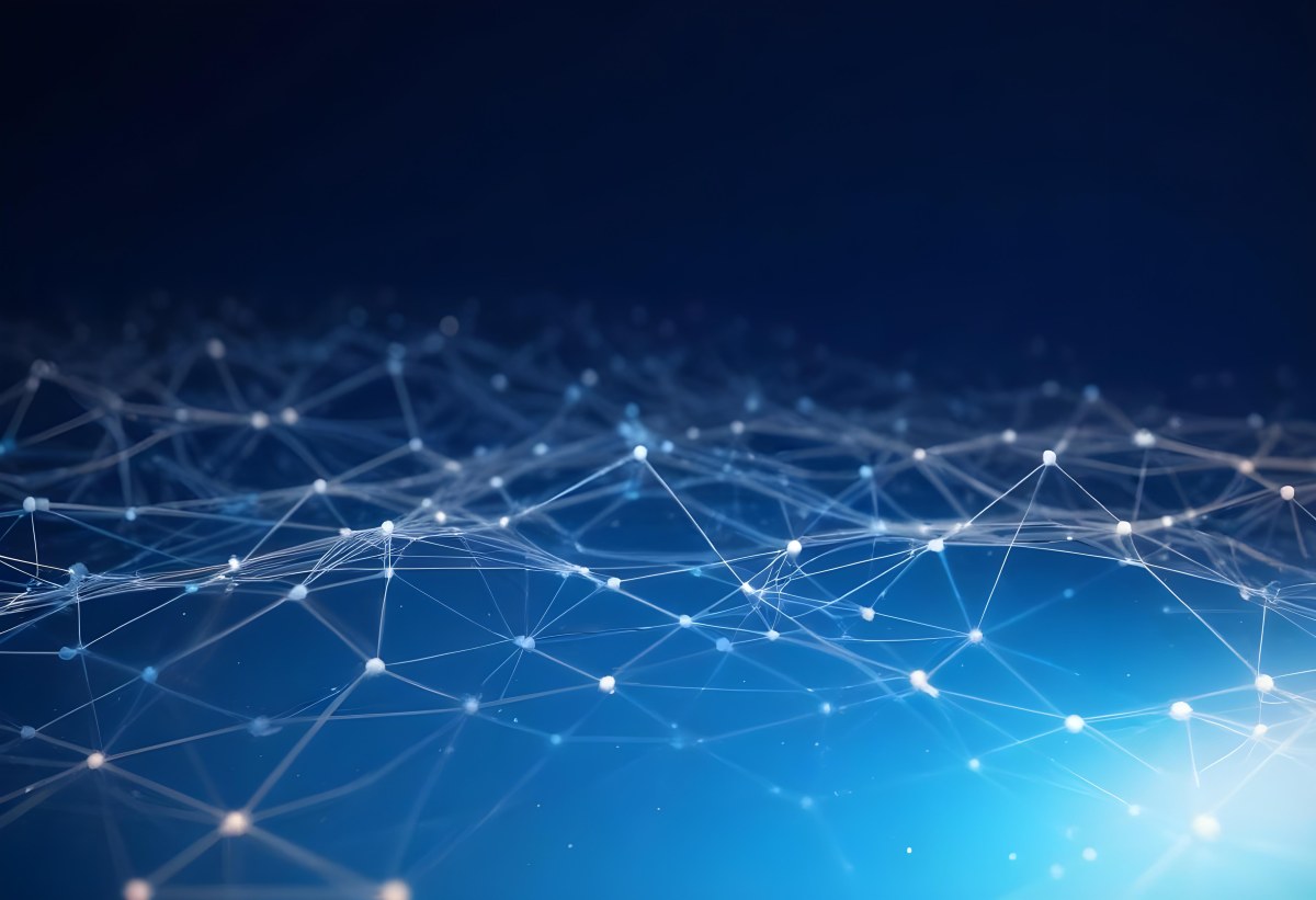 3d Model Abstract Network Of Interconnected White Lines And Dots Forming A Grid Like Structure Set Against A Gradient Background Transitioning From Dark Blue To Light Blue Figure Octane Render Volumetric Highly Det 18 Af10