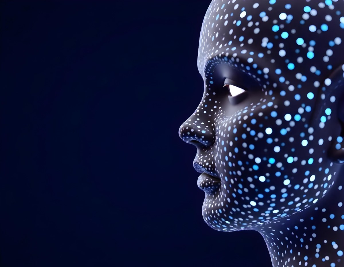A Digital Face Made Of Blue Dots The Face Is In The Right Side Of The Image Dark Blue Background 10 A569