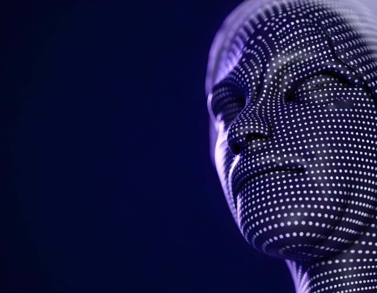 A Digital Face Made Of Blue Dots The Face Is In The Right Side Of The Image Dark Blue Background 18 06a8