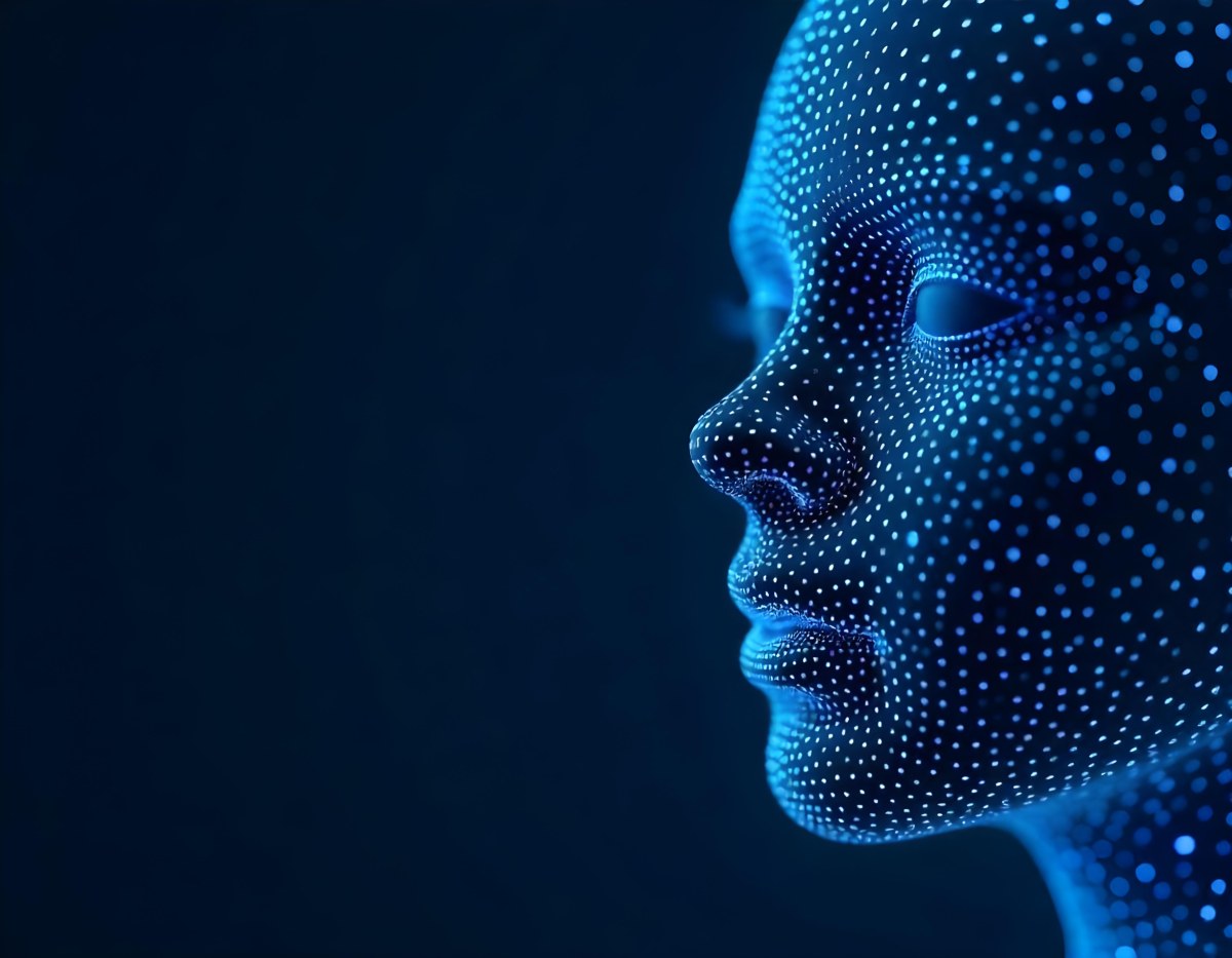 A Digital Face Made Of Blue Dots The Face Is In The Right Side Of The Image Dark Blue Background 19 2161