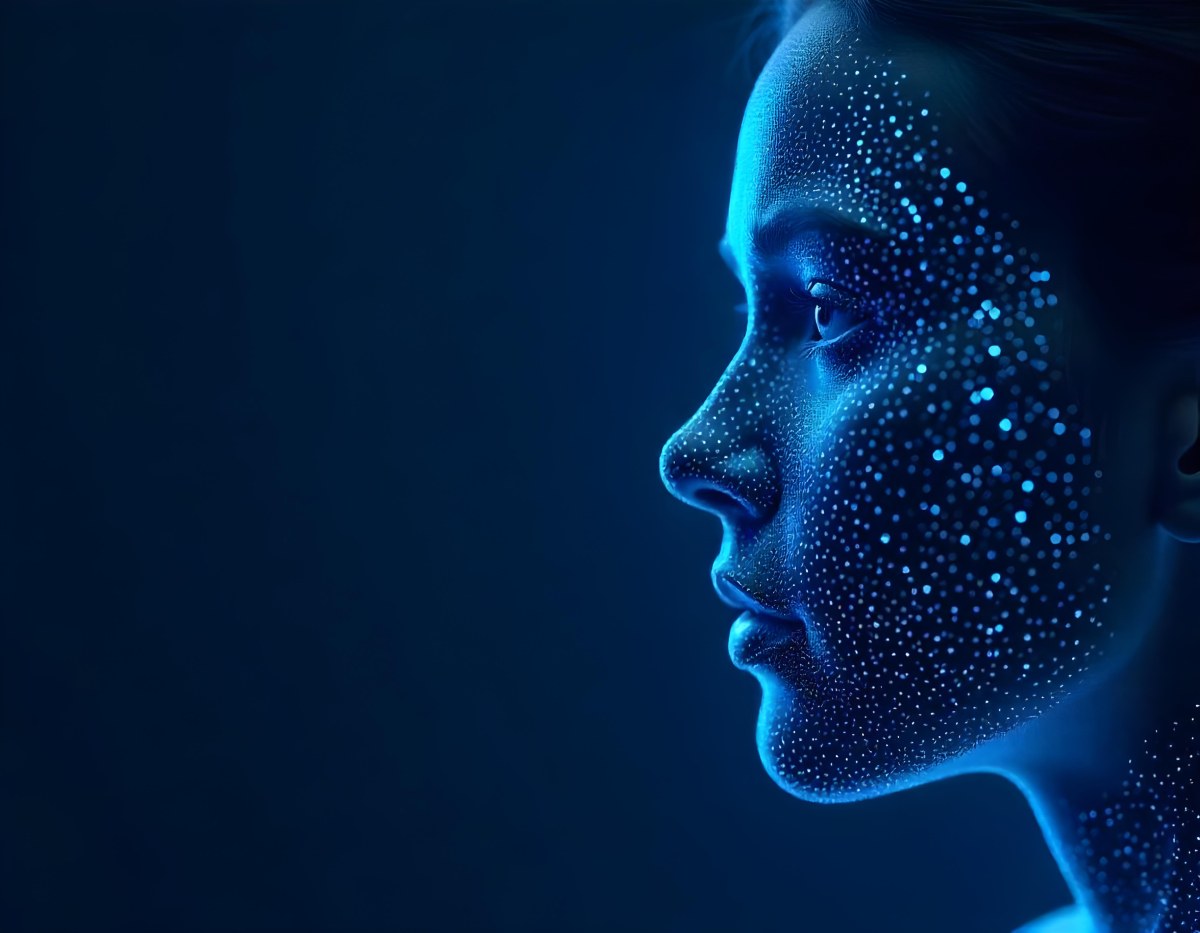 A Digital Face Made Of Blue Dots The Face Is In The Right Side Of The Image Dark Blue Background 21 1199