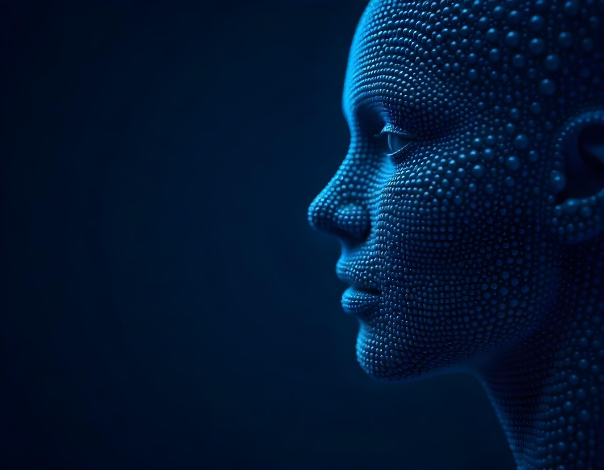 A Digital Face Made Of Blue Dots The Face Is In The Right Side Of The Image Dark Blue Background 29 Ac83