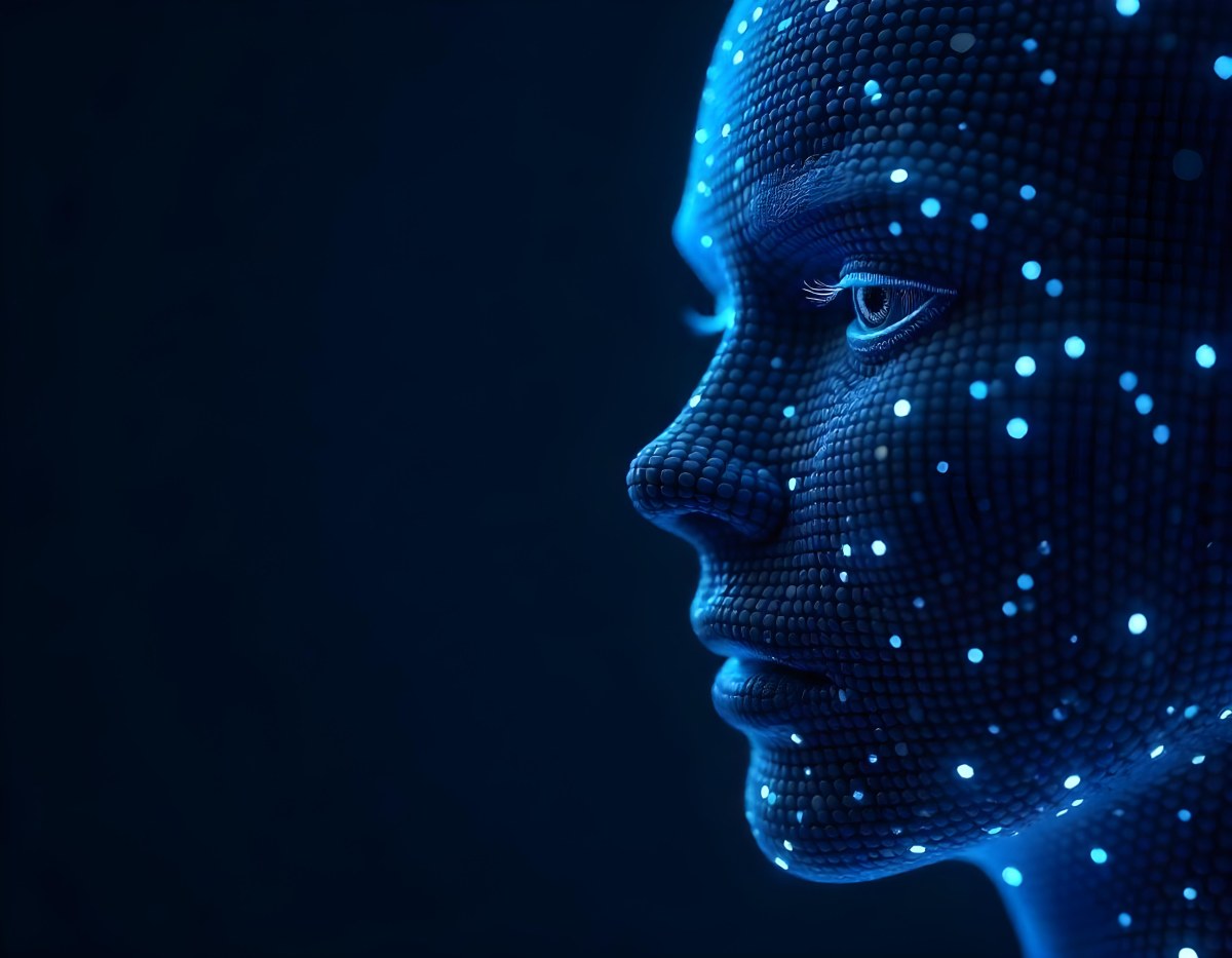 A Digital Face Made Of Blue Dots The Face Is In The Right Side Of The Image Dark Blue Background 3 8d11