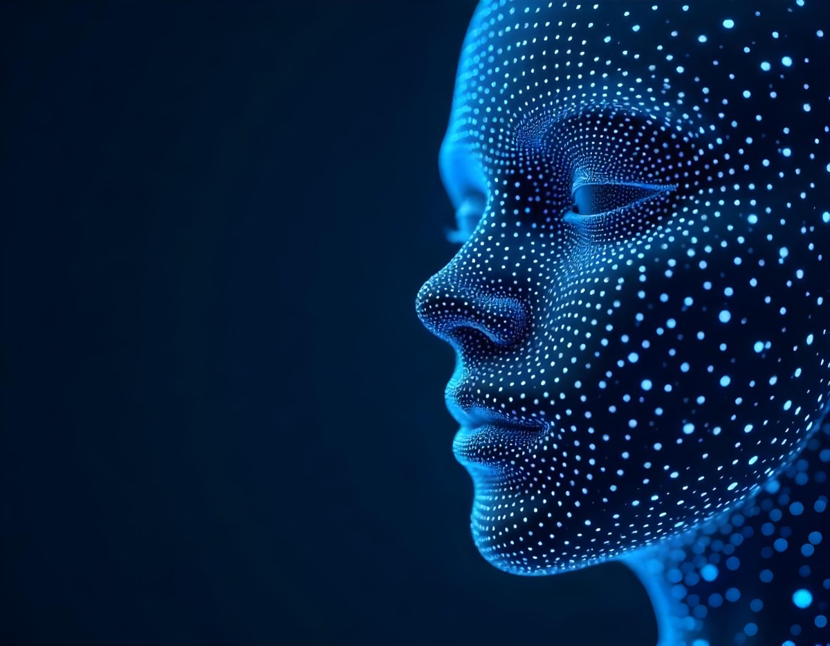 A Digital Face Made Of Blue Dots The Face Is In The Right Side Of The Image Dark Blue Background 5 62e9