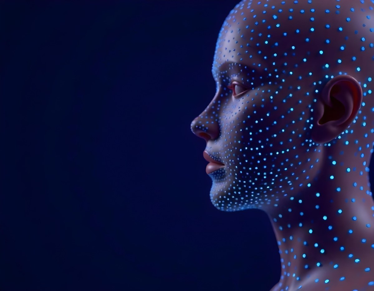 A Digital Face Made Of Blue Dots The Face Is In The Right Side Of The Image Dark Blue Background 8 Ac8f