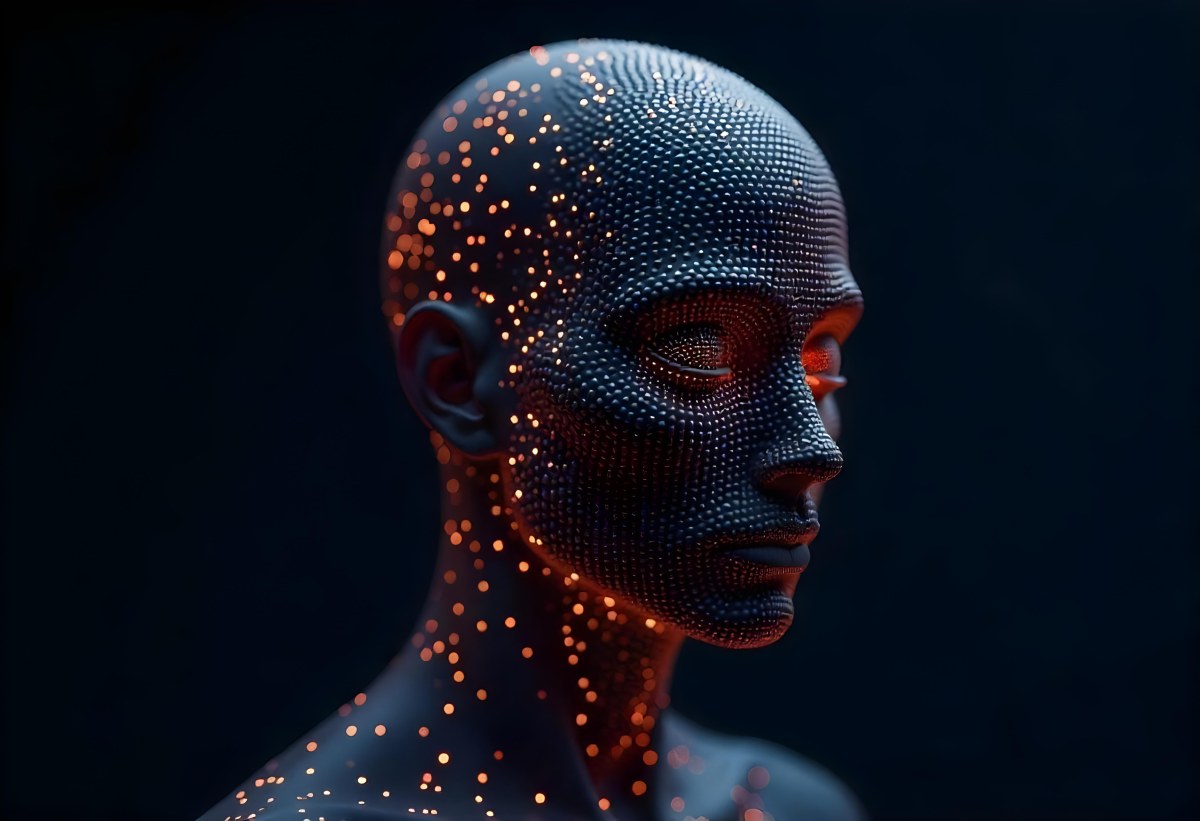 A Digital Human Head Made Of Small Dots Dark Background 10 6947