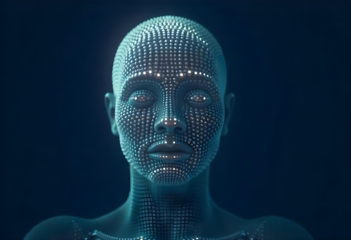A Digital Human Head Made Of Small Dots Dark Background 23 Bfb1
