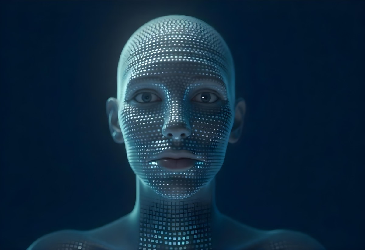 A Digital Human Head Made Of Small Dots Dark Background 26 5002