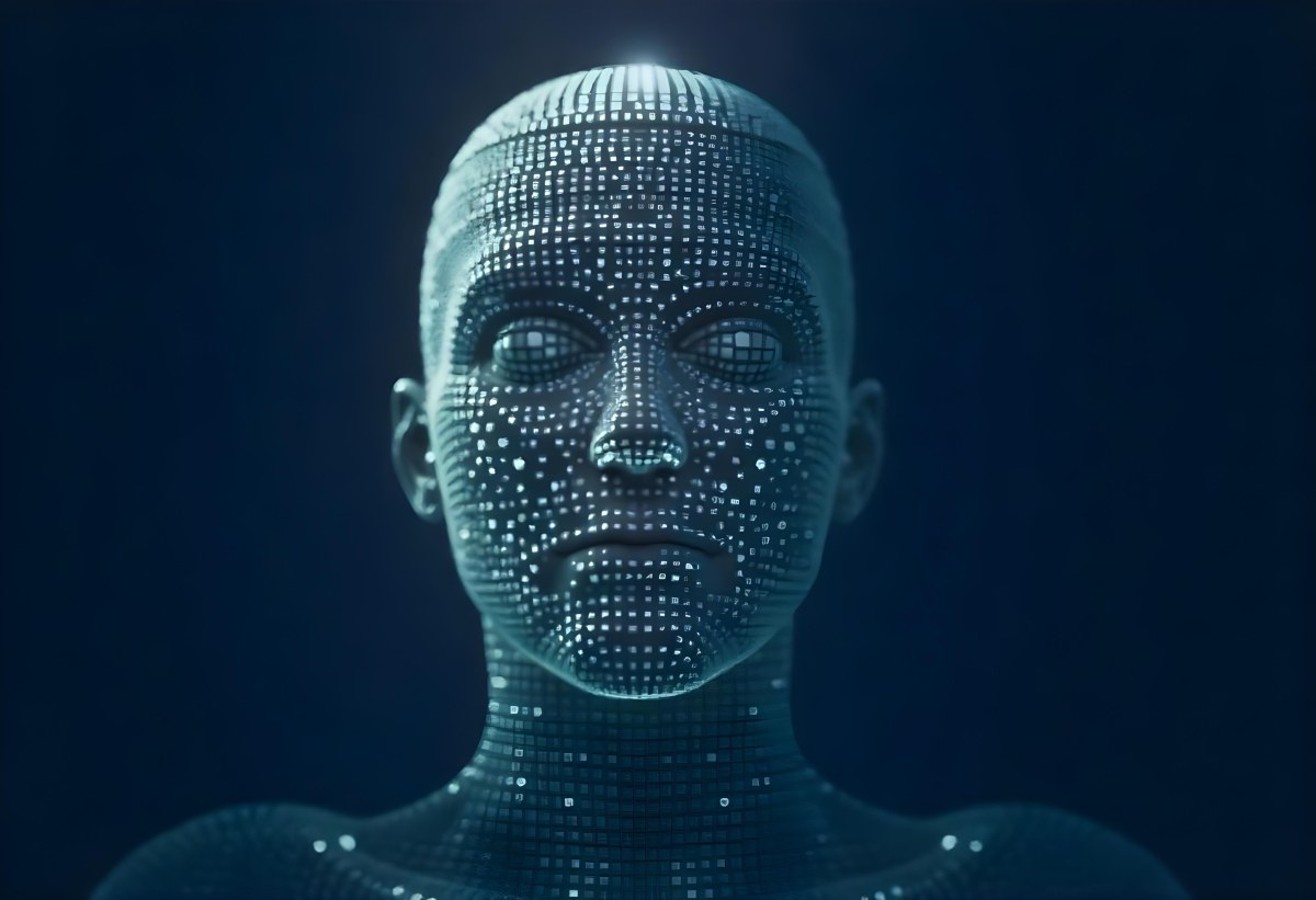 A Digital Human Head Made Of Small Dots Dark Background 27 19f9