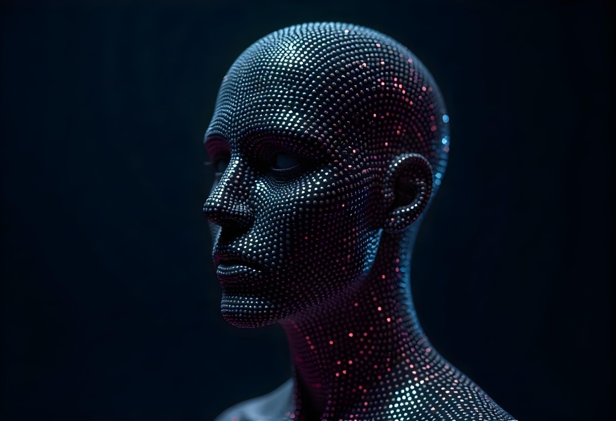 A Digital Human Head Made Of Small Dots Dark Background 3 22f5