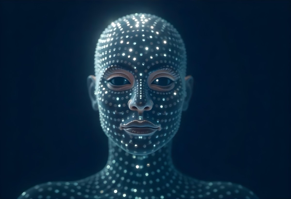 A Digital Human Head Made Of Small Dots Dark Background 30 48dc