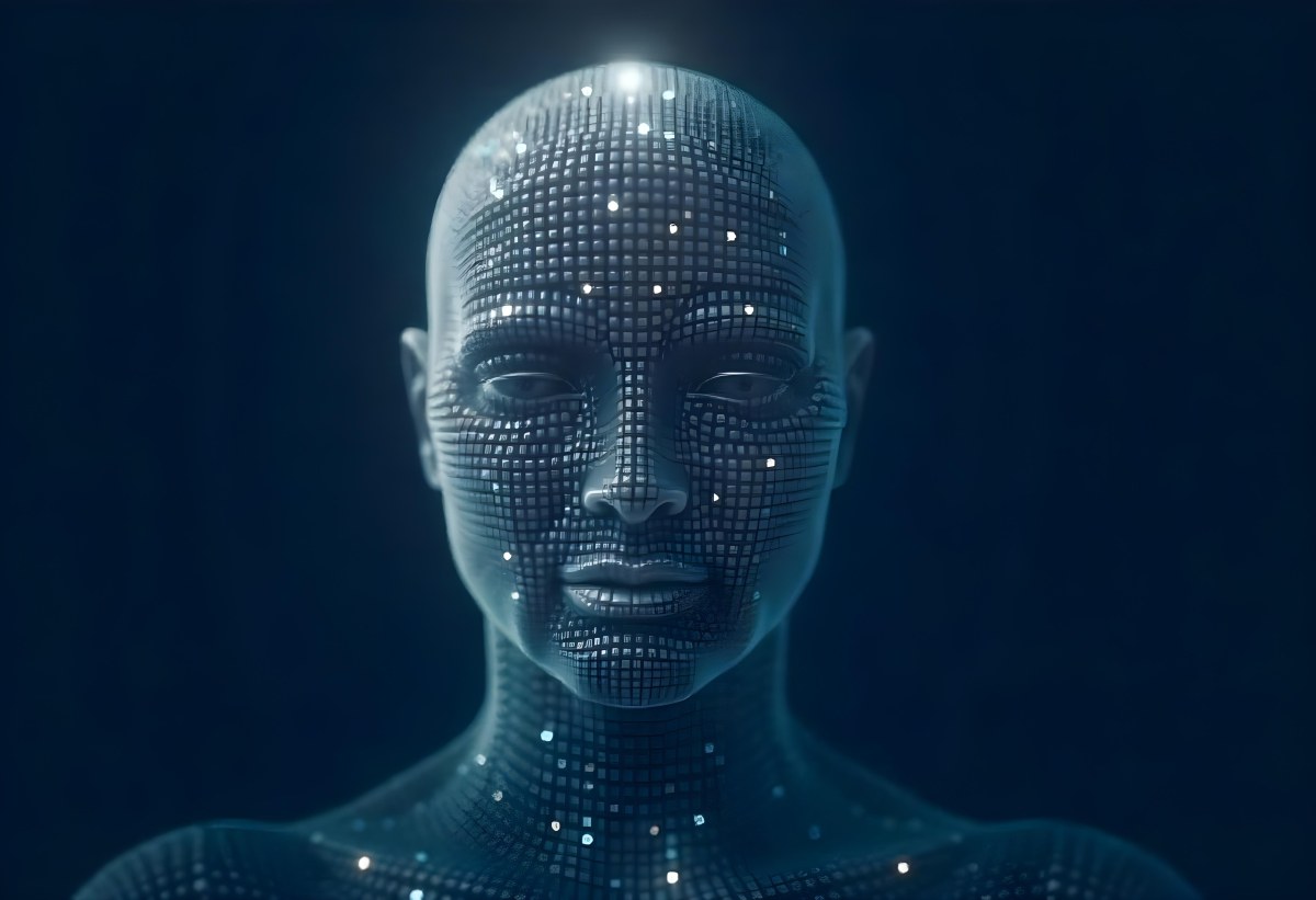 A Digital Human Head Made Of Small Dots Dark Background 31 9c8b