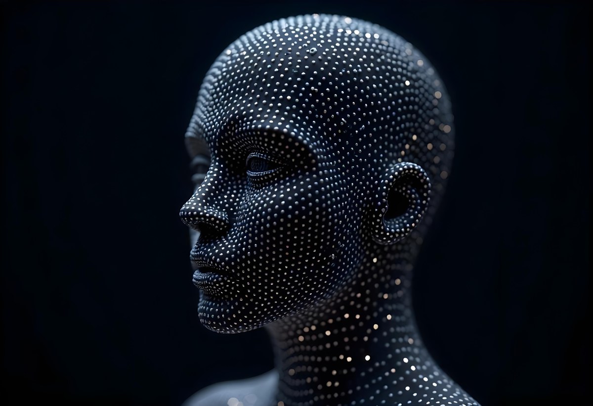 A Digital Human Head Made Of Small Dots Dark Background 32 09bf