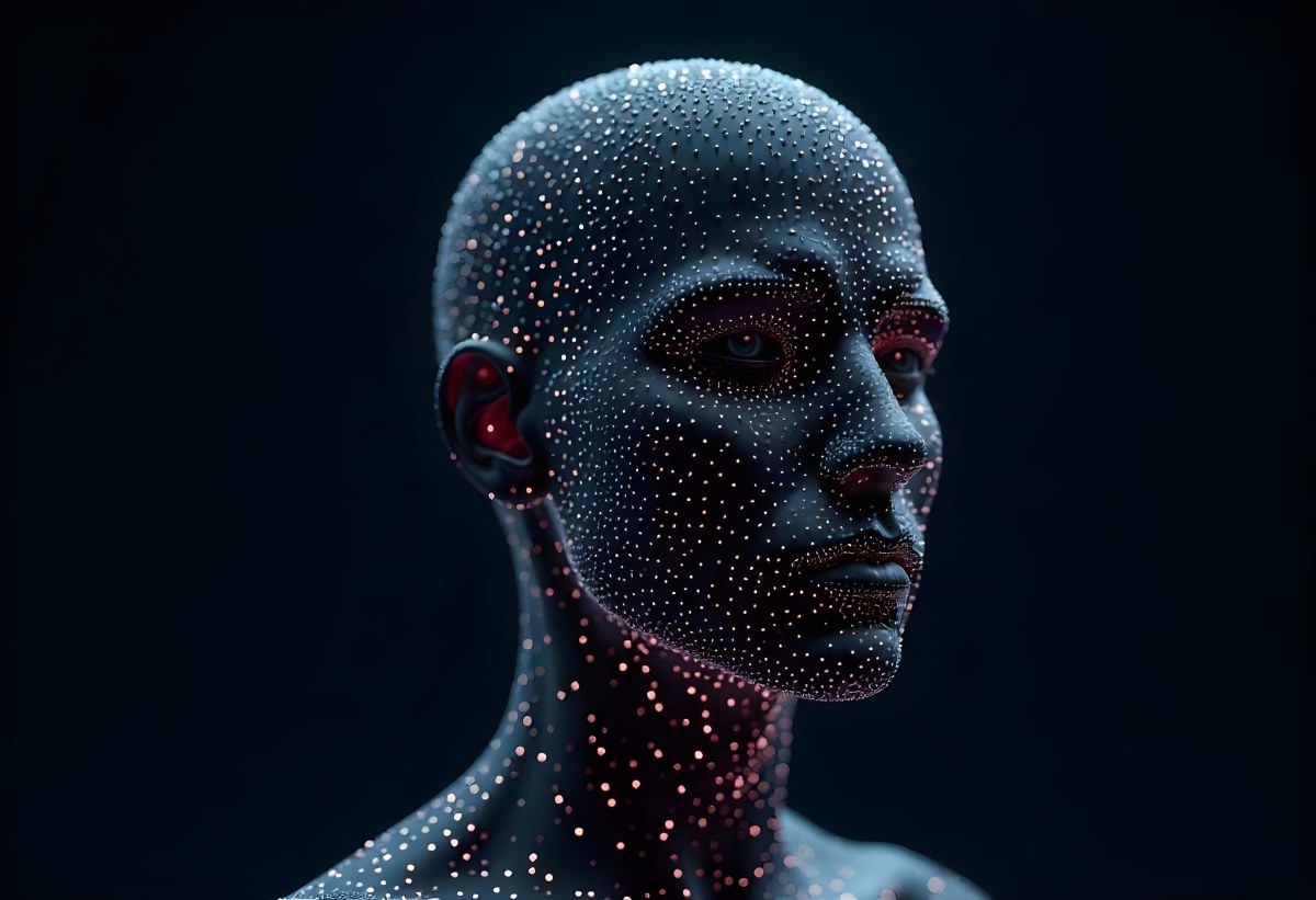 A Digital Human Head Made Of Small Dots Dark Background 5 759f