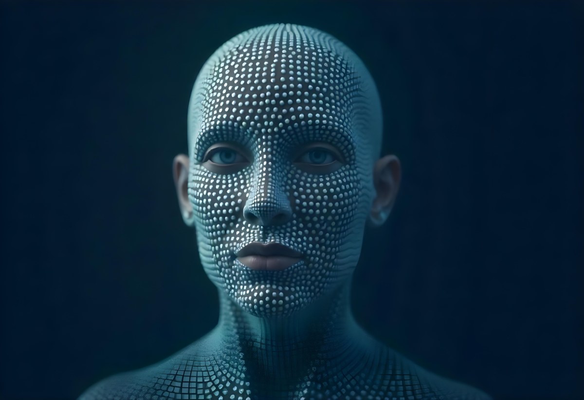 A Digital Human Head Made Of Small Dots Dark Background 6 6272