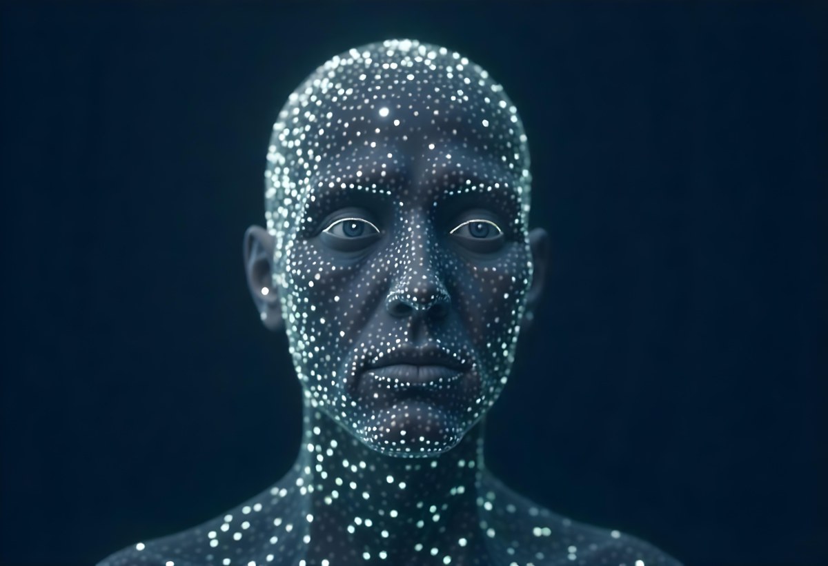 A Digital Human Head Made Of Small Dots Dark Background 9 564f