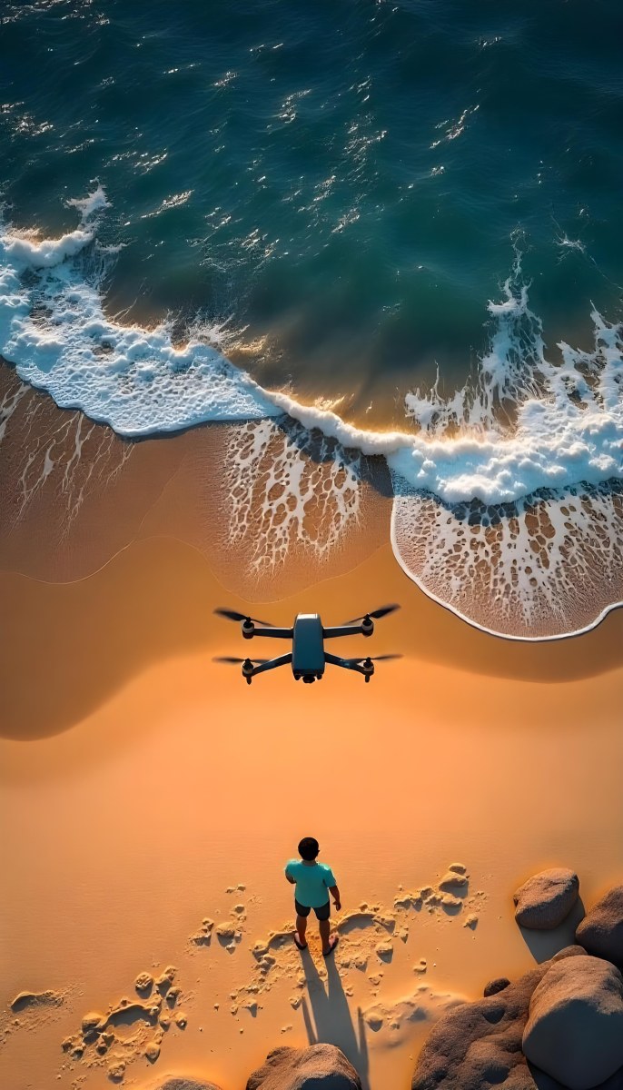 A Drone Flying Over A Sandy Beach With Waves Crashing In The Background Aerial View 15 7550