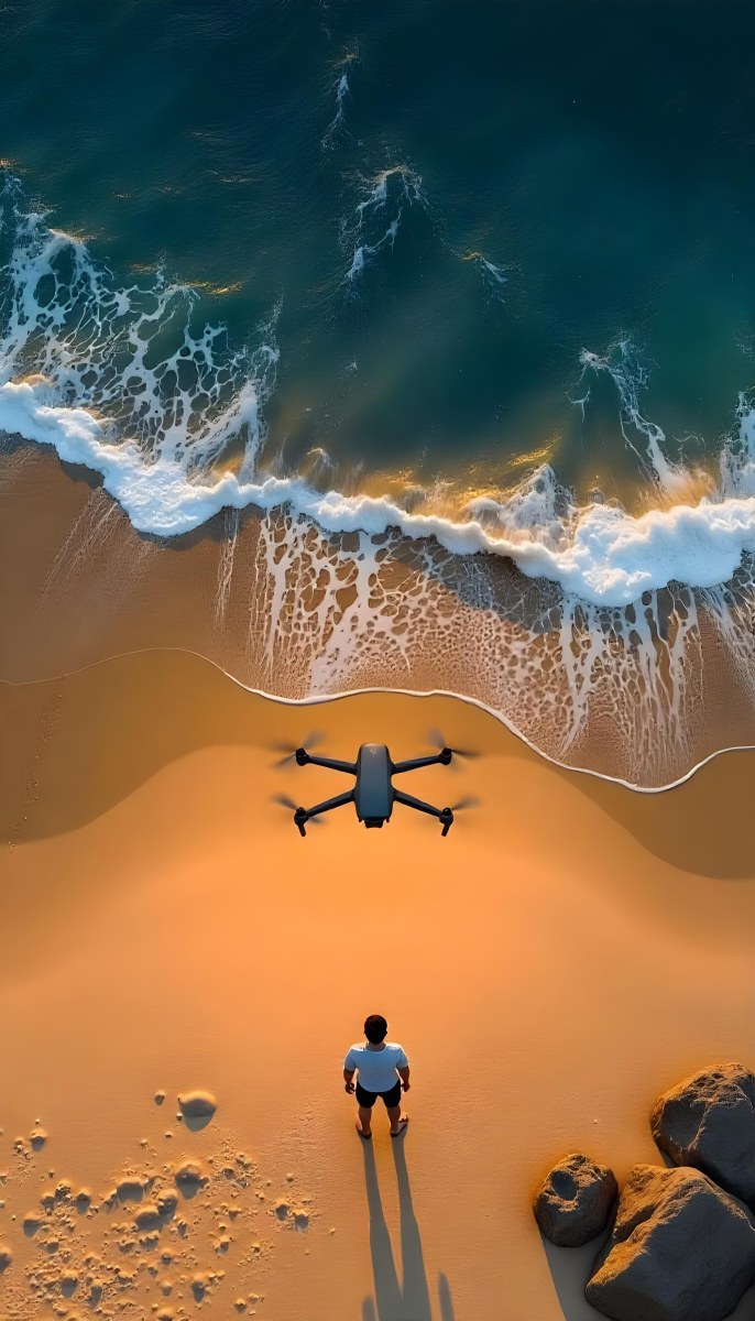 A Drone Flying Over A Sandy Beach With Waves Crashing In The Background Aerial View 16 8582