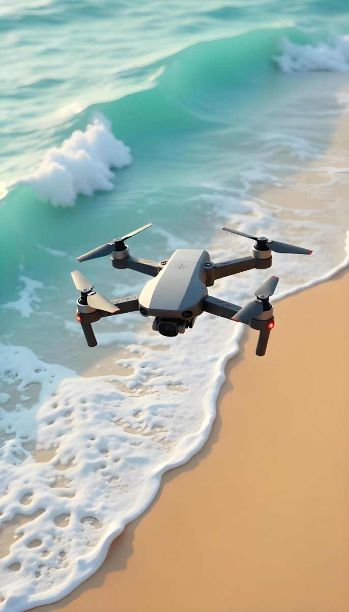 A Drone Flying Over A Sandy Beach With Waves Crashing In The Background Aerial View 17 A517