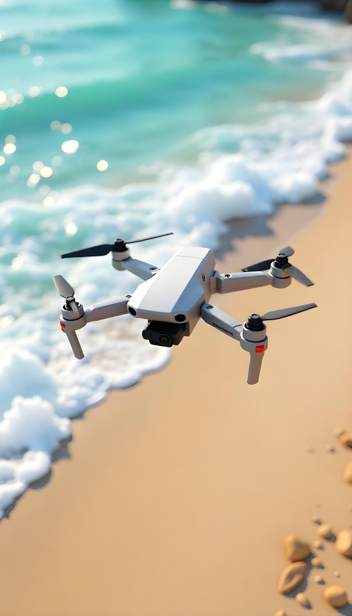 A Drone Flying Over A Sandy Beach With Waves Crashing In The Background Aerial View 7 0a51