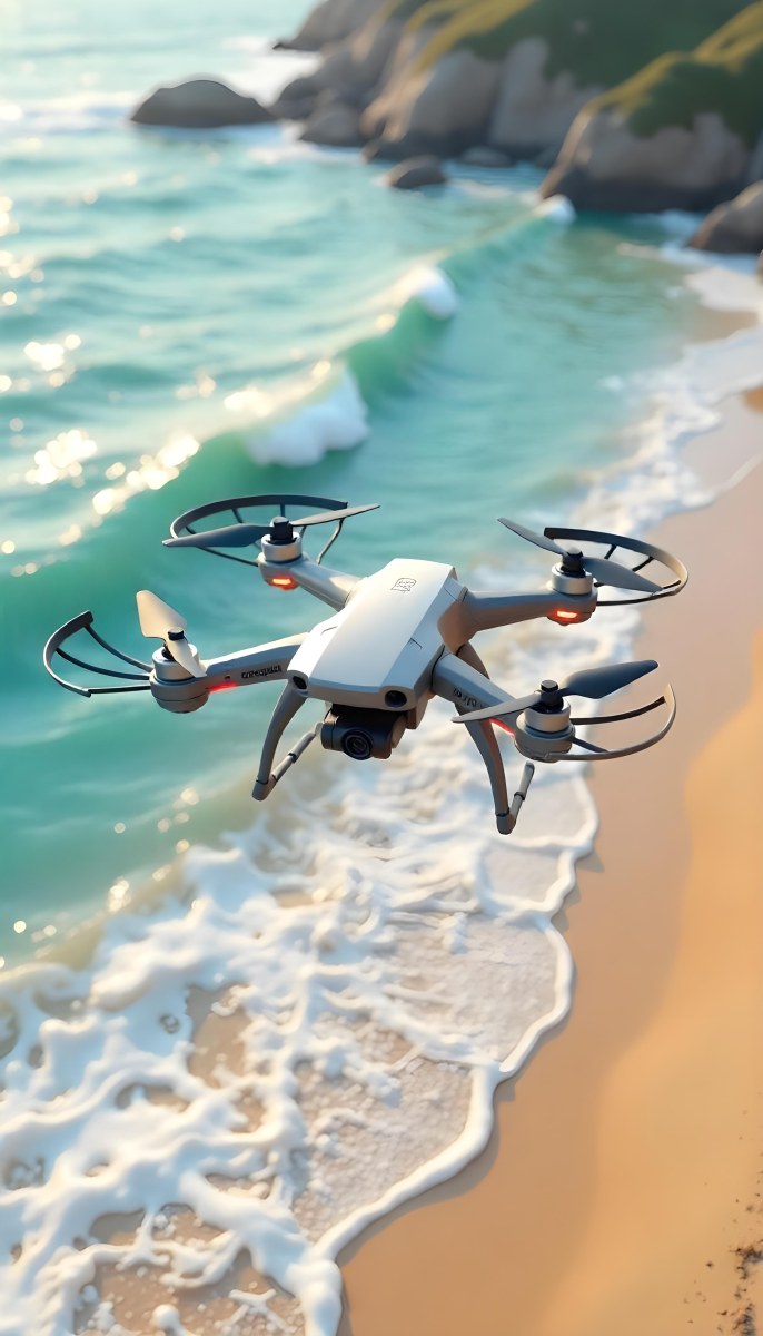 A Drone Flying Over A Sandy Beach With Waves Crashing In The Background Aerial View 8 Db55