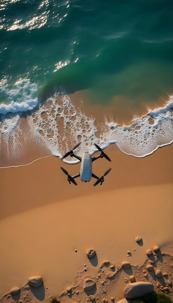 A Drone Flying Over A Sandy Beach With Waves Crashing In The Background Aerial View 9 8187