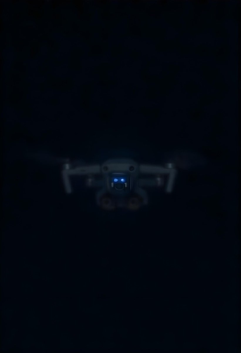 A Gray Mavic 2 Drone With Blue Propellers In The Air The Sky Is Black 1 34f5