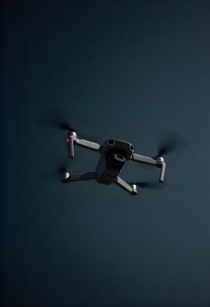 A Gray Mavic 2 Drone With Blue Propellers In The Air The Sky Is Black 3 8ad4