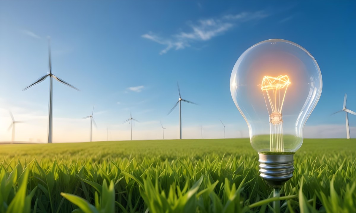 A Hand Holding A Light Bulb With Green Grass On Top Of It Solar Panels In A Green Field And A Blue Sky 88 3d41