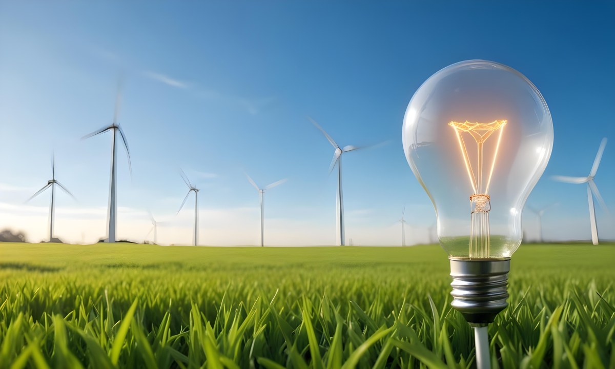 A Hand Holding A Light Bulb With Green Grass On Top Of It Solar Panels In A Green Field And A Blue Sky 91 De52
