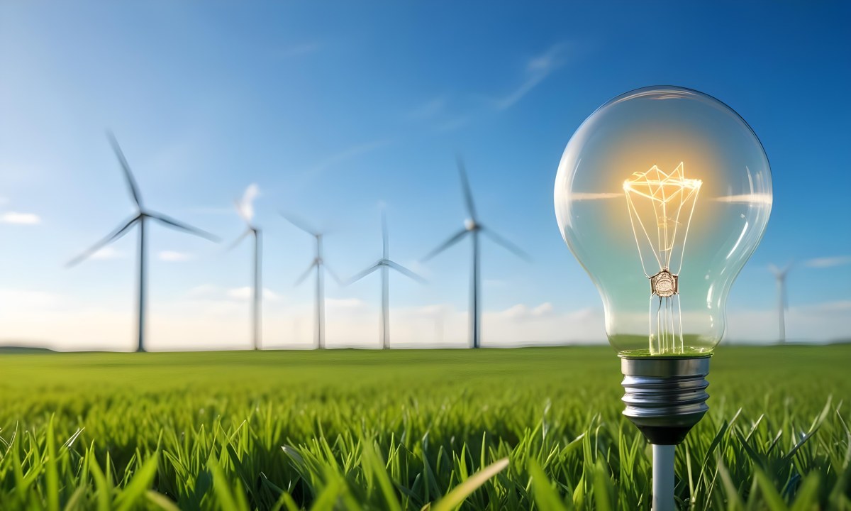 A Hand Holding A Light Bulb With Green Grass On Top Of It Solar Panels In A Green Field And A Blue Sky 95 A514