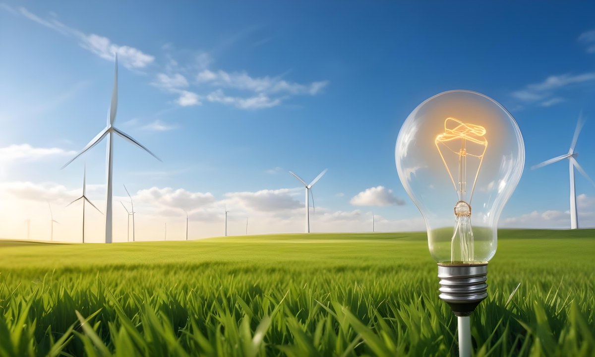 A Hand Holding A Light Bulb With Green Grass On Top Of It Solar Panels In A Green Field And A Blue Sky 99 3123
