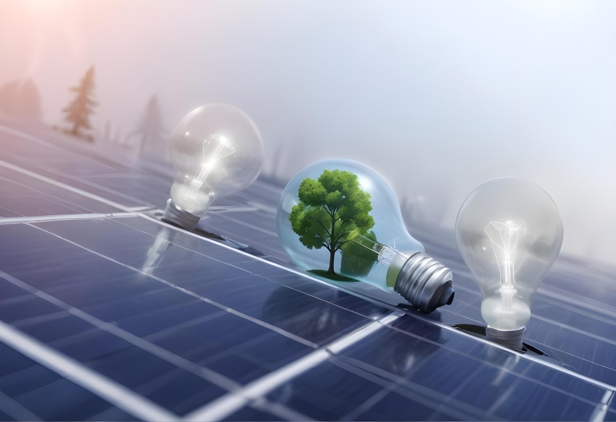 A Light Bulb With Three Trees Inside On Top Of A Solar Panel Concept Of Green Energy Renewable Energy Sustainable Energy Clean Energy Bright Sky 10 D876