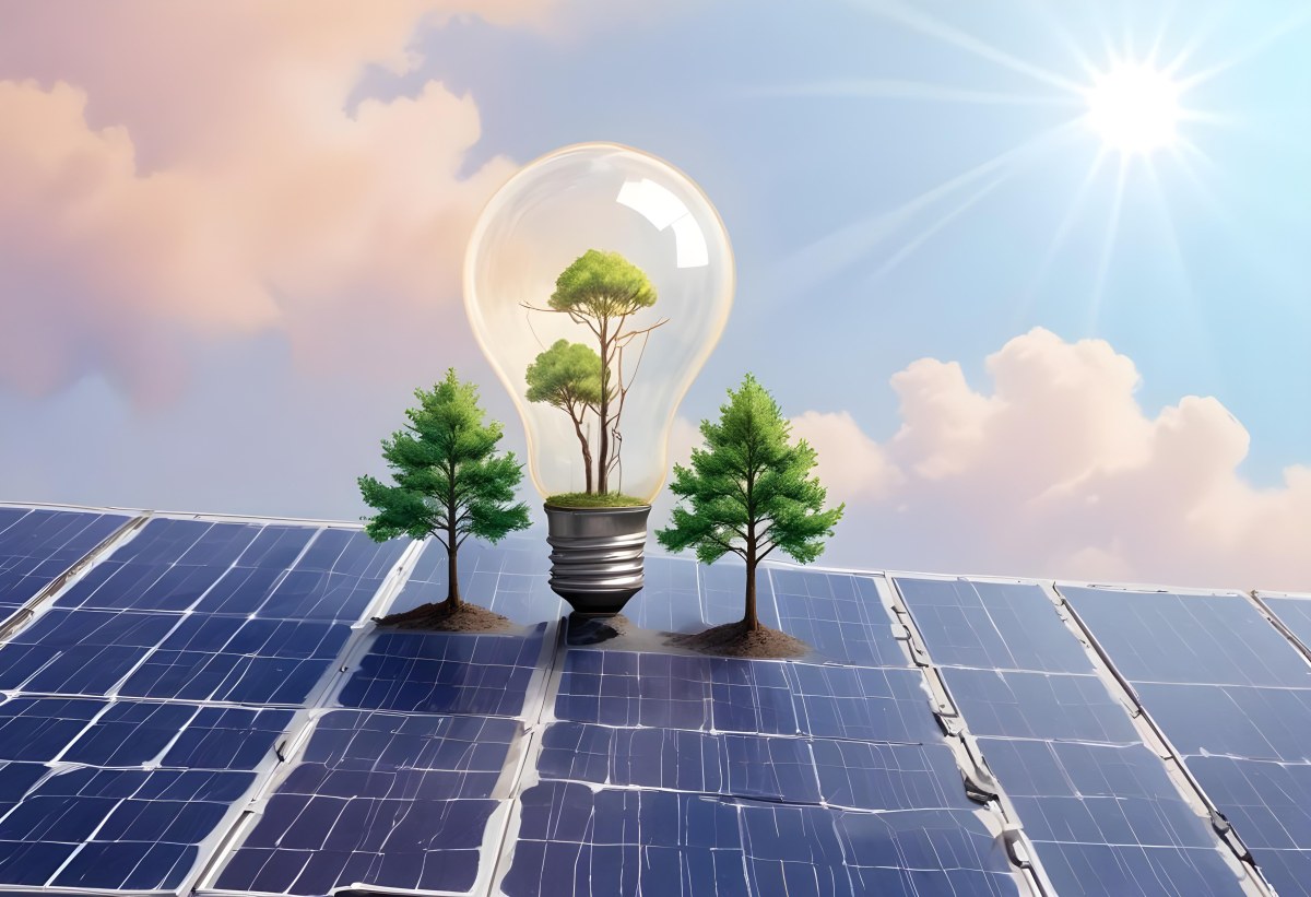A Light Bulb With Three Trees Inside On Top Of A Solar Panel Concept Of Green Energy Renewable Energy Sustainable Energy Clean Energy Bright Sky 11 463b