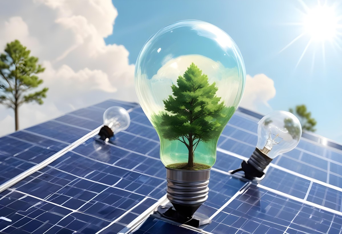 A Light Bulb With Three Trees Inside On Top Of A Solar Panel Concept Of Green Energy Renewable Energy Sustainable Energy Clean Energy Bright Sky 23 010b