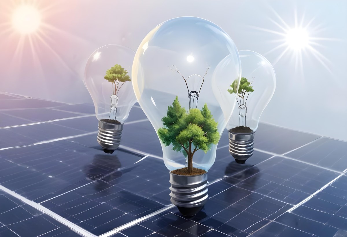 A Light Bulb With Three Trees Inside On Top Of A Solar Panel Concept Of Green Energy Renewable Energy Sustainable Energy Clean Energy Bright Sky 4 F6bd