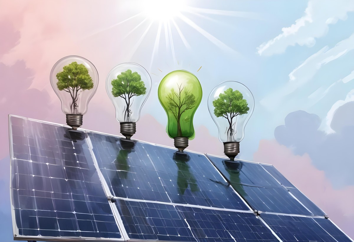 A Light Bulb With Three Trees Inside On Top Of A Solar Panel Concept Of Green Energy Renewable Energy Sustainable Energy Clean Energy Bright Sky 7 603b