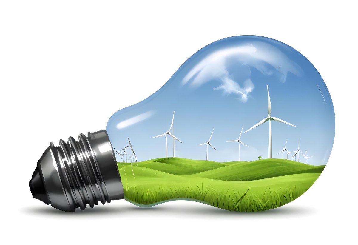 A Light Bulb With Wind Turbines Inside Green Grass White Sky Green Background Clean Energy Concept Renewable Resources Sustainable Development Environmental Awareness Eco Friendly Technology 61 385f