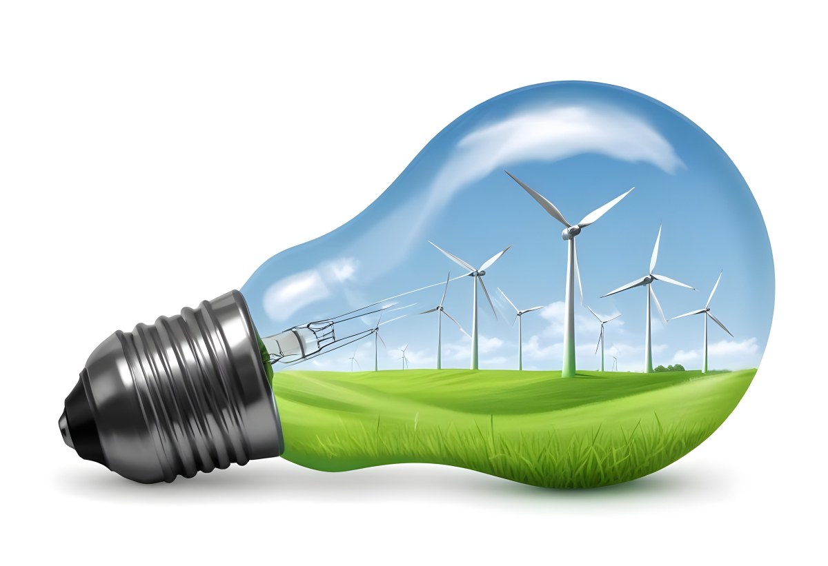 A Light Bulb With Wind Turbines Inside Green Grass White Sky Green Background Clean Energy Concept Renewable Resources Sustainable Development Environmental Awareness Eco Friendly Technology 71 7ff9