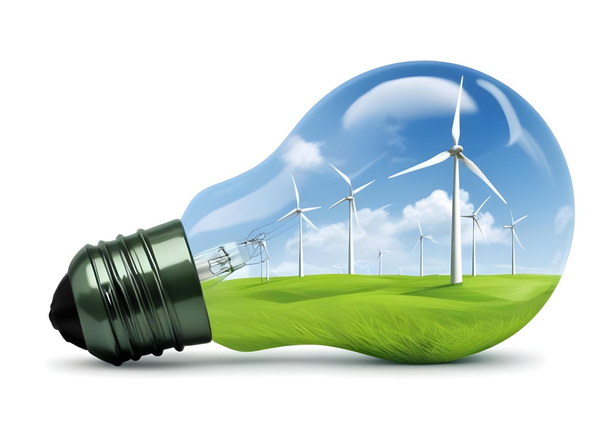 A Light Bulb With Wind Turbines Inside Green Grass White Sky Green Background Clean Energy Concept Renewable Resources Sustainable Development Environmental Awareness Eco Friendly Technology 72 1356