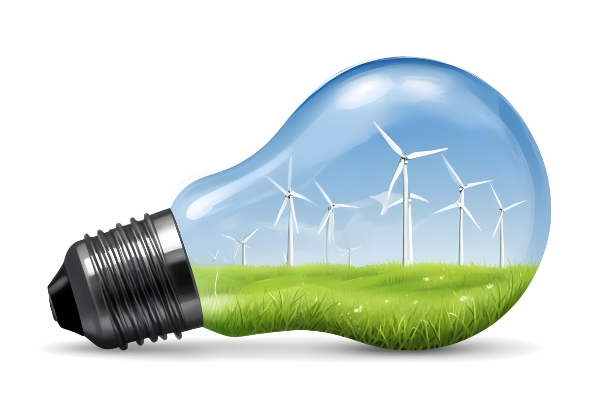 A Light Bulb With Wind Turbines Inside Green Grass White Sky Green Background Clean Energy Concept Renewable Resources Sustainable Development Environmental Awareness Eco Friendly Technology 78 C9fe