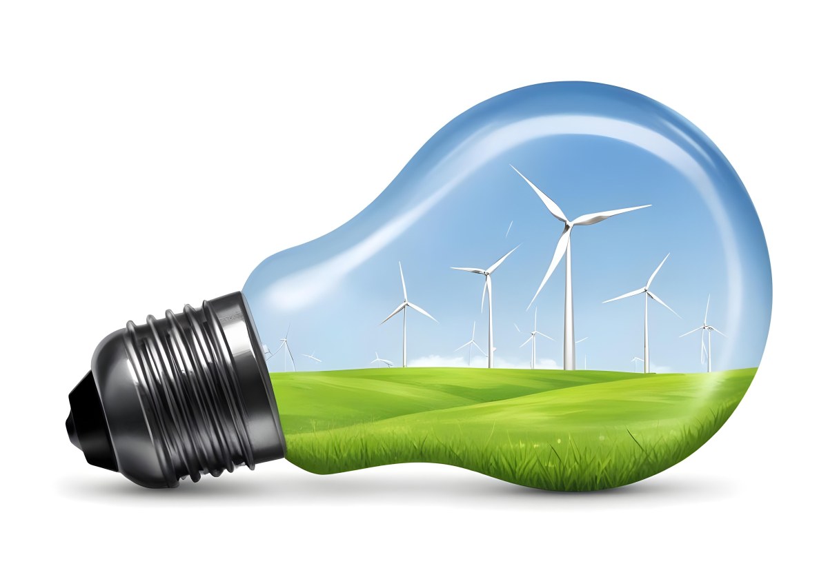 A Light Bulb With Wind Turbines Inside Green Grass White Sky Green Background Clean Energy Concept Renewable Resources Sustainable Development Environmental Awareness Eco Friendly Technology 8 1dfb