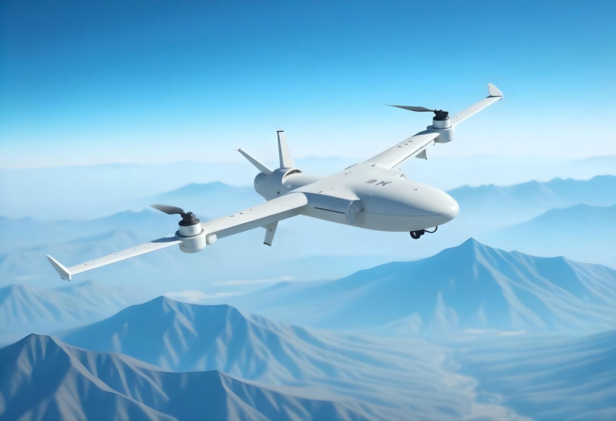 A Military Drone Flying Over A Mountainous Landscape Clear Blue Sky Aerial Perspective Sharp Focus Natural Lighting Daytime High Altitude Surveillance Mission Advanced Technology Unmanned Aircraft 17 D0cc