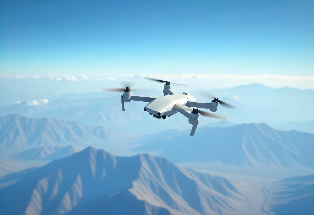 A Military Drone Flying Over A Mountainous Landscape Clear Blue Sky Aerial Perspective Sharp Focus Natural Lighting Daytime High Altitude Surveillance Mission Advanced Technology Unmanned Aircraft 21 F136