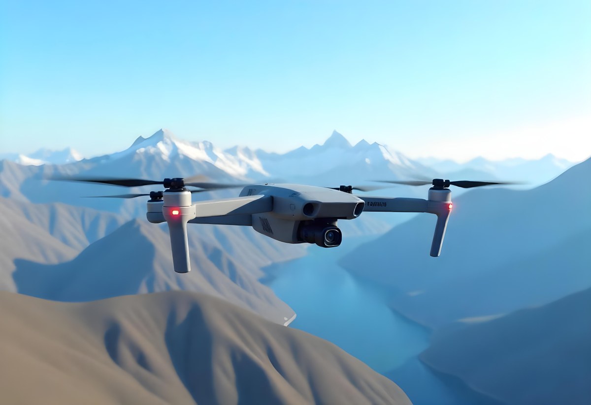 A Military Drone Flying Over A Mountainous Landscape Clear Blue Sky Aerial Perspective Sharp Focus Natural Lighting Daytime High Altitude Surveillance Mission Advanced Technology Unmanned Aircraft 23 D43f