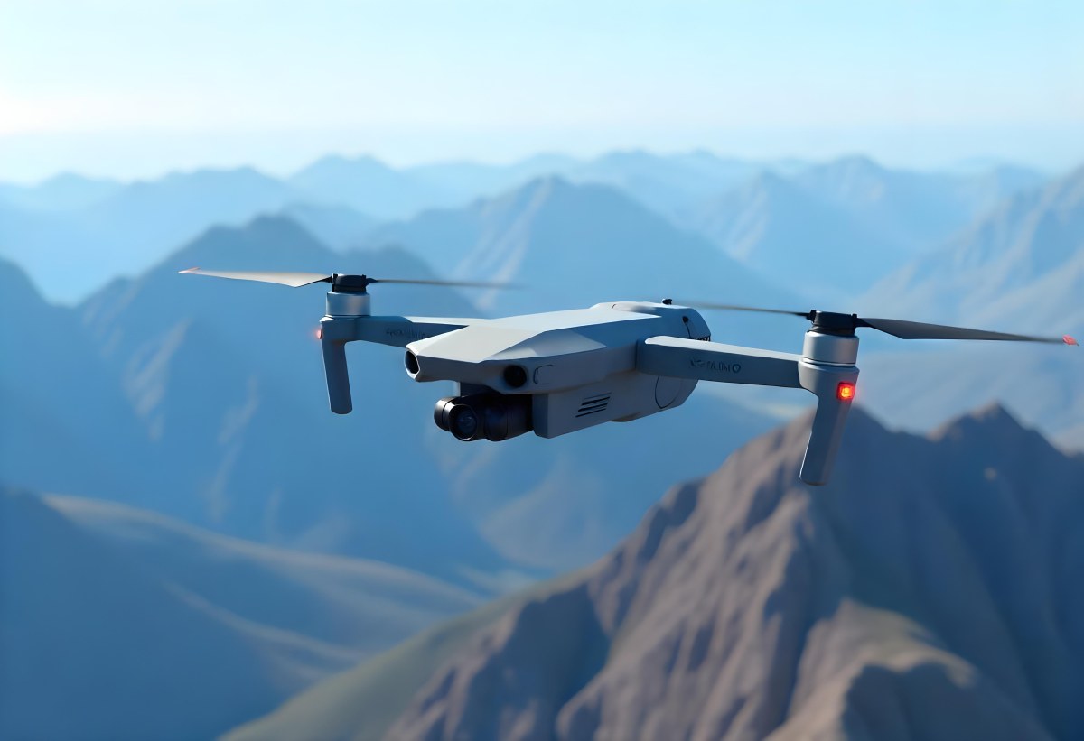 A Military Drone Flying Over A Mountainous Landscape Clear Blue Sky Aerial Perspective Sharp Focus Natural Lighting Daytime High Altitude Surveillance Mission Advanced Technology Unmanned Aircraft 4 Be37