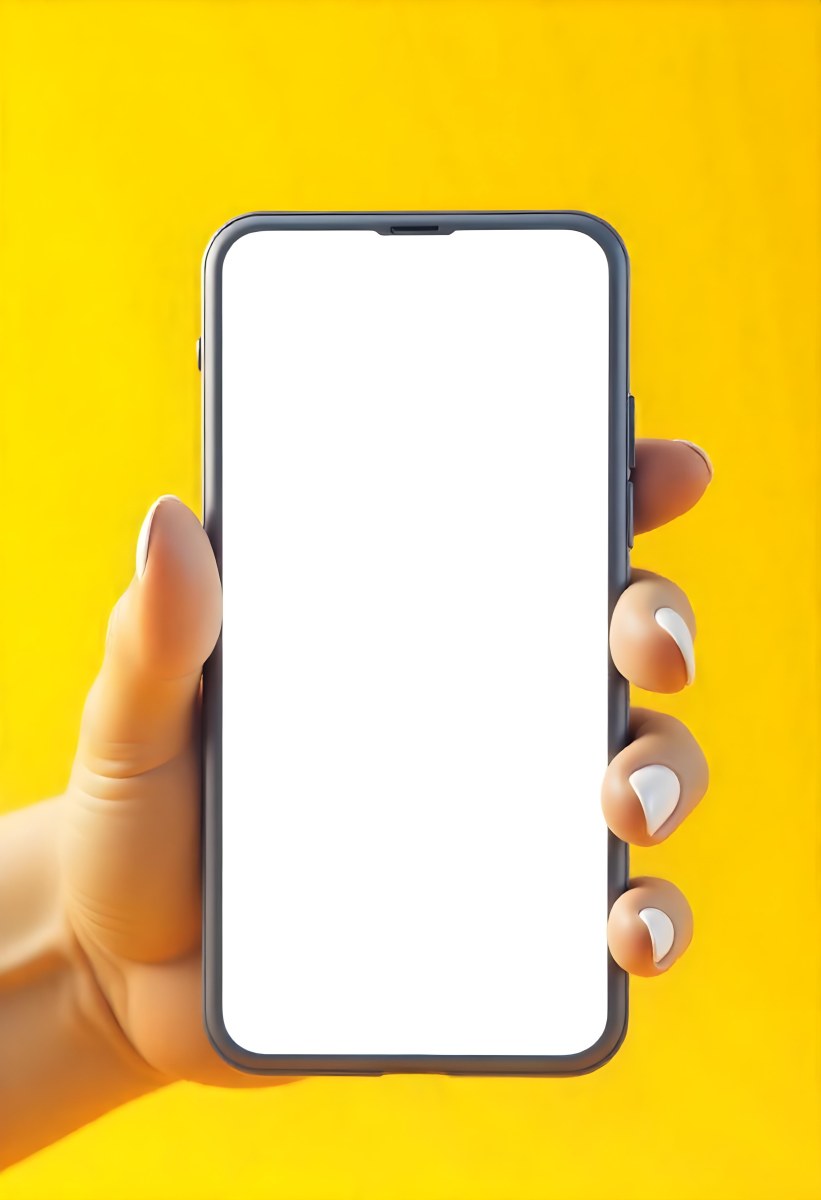 A Yellow Hand Holding A Smartphone With A Yellow Screen In Front Of A White Background 15 6ee7